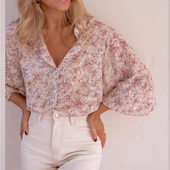 Easy Clothes Tops - Easy Clothes Floral Print Women's Top - Pink and Cream